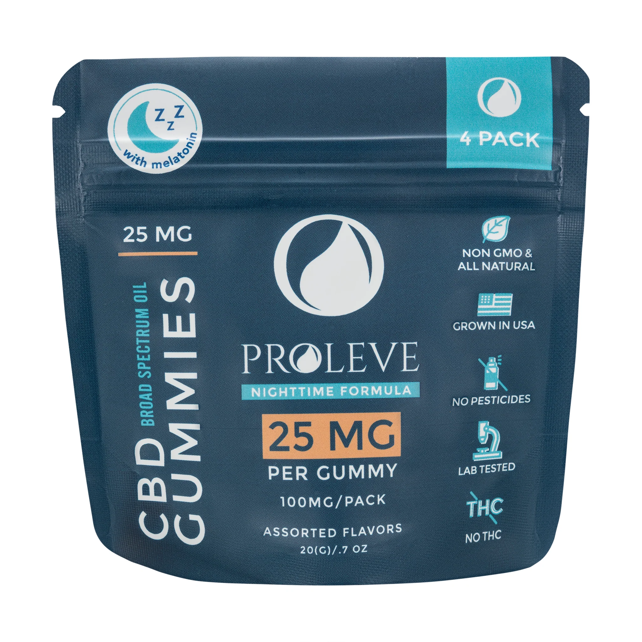 prolevebroadspecnightime25mg4ct 25mg Broad Spectrum CBD PM Sleep Gummies | 4 Count - Image 1